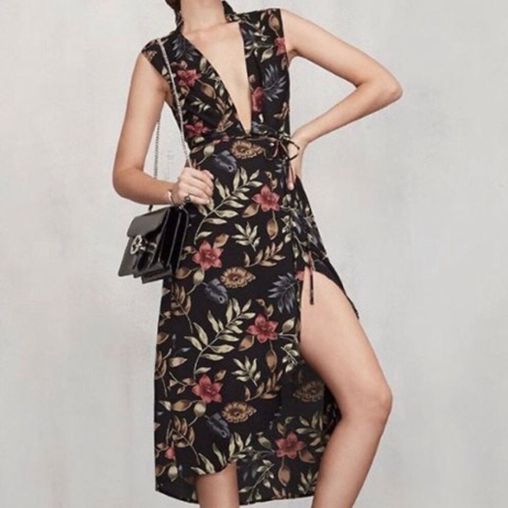 Reformation Jentri Wrap Midi Dress Tropical Floral Print